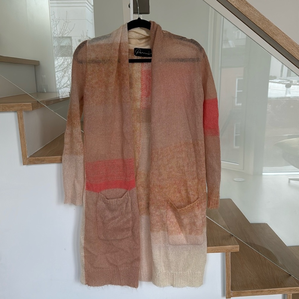 Parrish LA Peach Colorblock Mohair Wool Long Cardigan Sweater Size XS